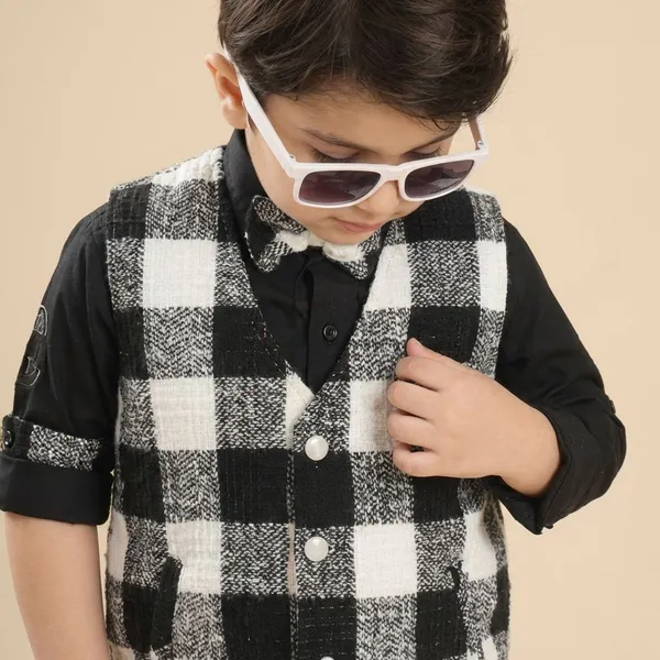 Multicolor_Checkered_Waistcoat_Set_With_Bow_Tie_Formal_Party_Wear