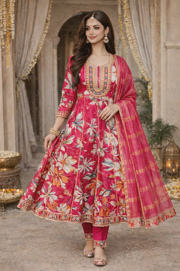 Pink_Floral_Print_Anarkali_Suit_Set_With_Dupatta