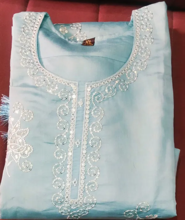 Sky_Blue_Embroidered_Kurta_With_Bottom_And_Floral_Printed_Dupatta
