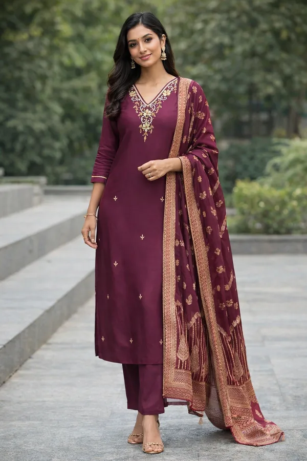 Maroon_Embroidered_Ethnic_Kurta_Set_With_Dupatta_For_Womens_Traditional_Suit