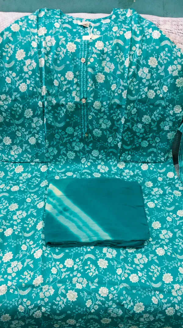 Turquoise_Floral_Print_Cotton_Kurta_Set_With_Dupatta