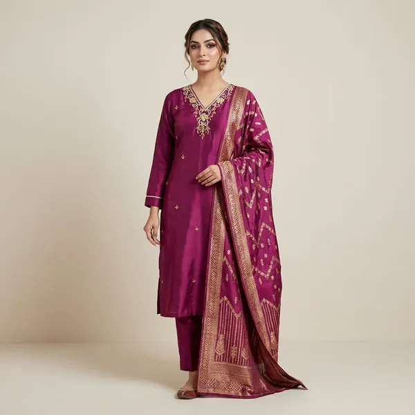 Maroon_Embroidered_Ethnic_Kurta_Set_With_Dupatta_For_Womens_Traditional_Suit