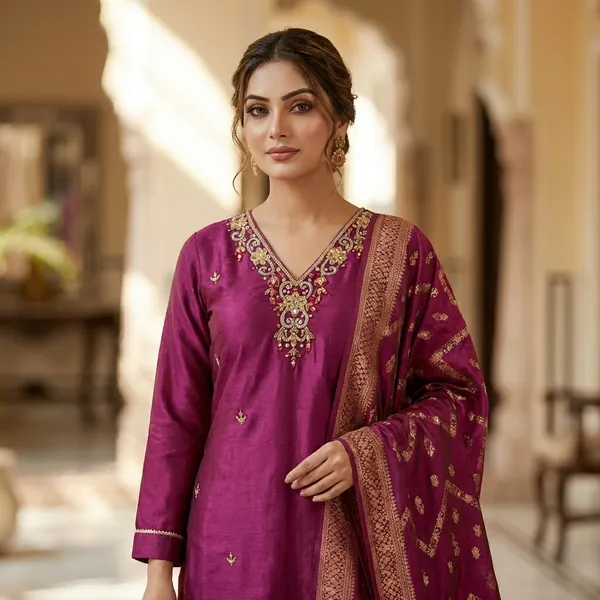 Maroon_Embroidered_Ethnic_Kurta_Set_With_Dupatta_For_Womens_Traditional_Suit