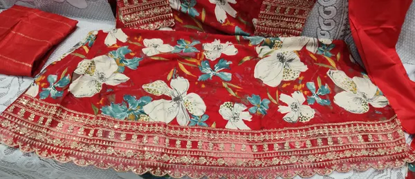 Red_Floral_Printed_Ethnic_Kurta_Set_With_Golden_Embroidered_Border_And_Dupatta