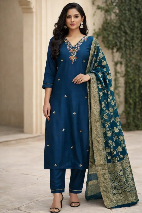 Blue_Embroidered_Suit_Set_With_Floral_Dupatta_3_Piece