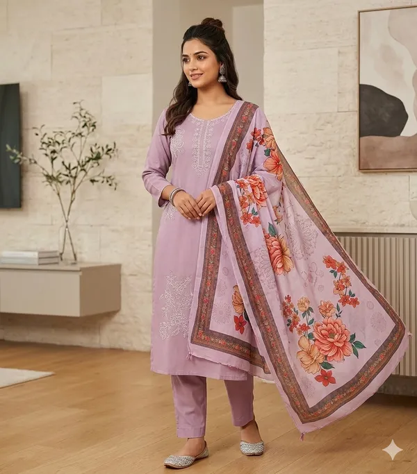 Lavender_Embroidered_Cotton_Suit_Set_With_Floral_Dupatta