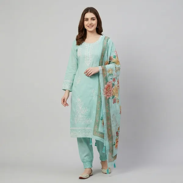 Mint_Green_Embroidered_Kurta_Set_With_Floral_Dupatta