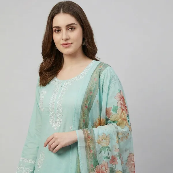 Mint_Green_Embroidered_Kurta_Set_With_Floral_Dupatta