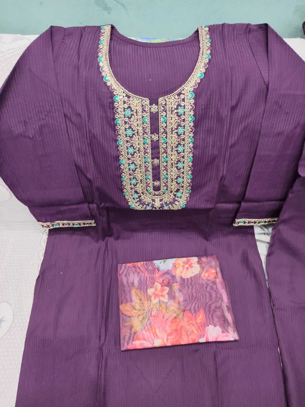 Purple_Embroidered_Kurta_Set_With_Floral_Dupatta