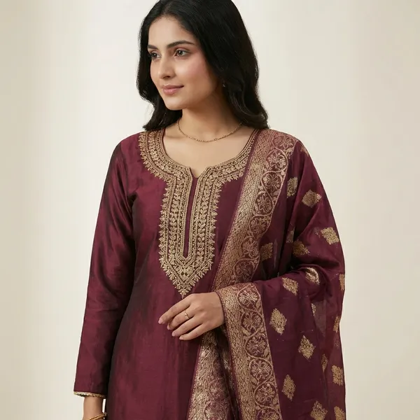Maroon_Embroidered_Suit_Set_With_Banarasi_Dupatta