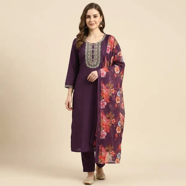 Purple_Embroidered_Kurta_Set_With_Floral_Dupatta