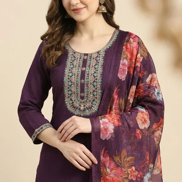 Purple_Embroidered_Kurta_Set_With_Floral_Dupatta
