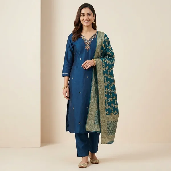 Blue_Embroidered_Suit_Set_With_Floral_Dupatta_3_Piece