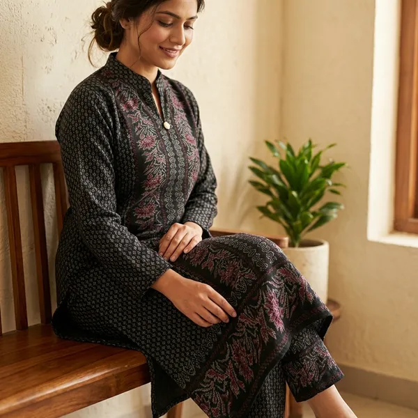 Black_Cotton_Woolen_Kurta_With_Bottom