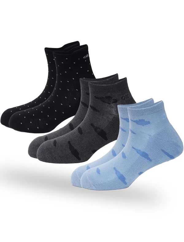 OXYZONE_3_Pair_Combo_Ankle_Length_Socks_for_Men,_Mercerized_Cotton_Cushioned_Heel_&_Toe,_Anti_Bacterial_&_Anti_Odour_Socks_Set_for_Sports,_Gym,_Casual_Wear_-_Multicolour