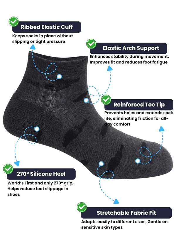 OXYZONE_3_Pair_Combo_Ankle_Length_Socks_for_Men,_Mercerized_Cotton_Cushioned_Heel_&_Toe,_Anti_Bacterial_&_Anti_Odour_Socks_Set_for_Sports,_Gym,_Casual_Wear_-_Multicolour