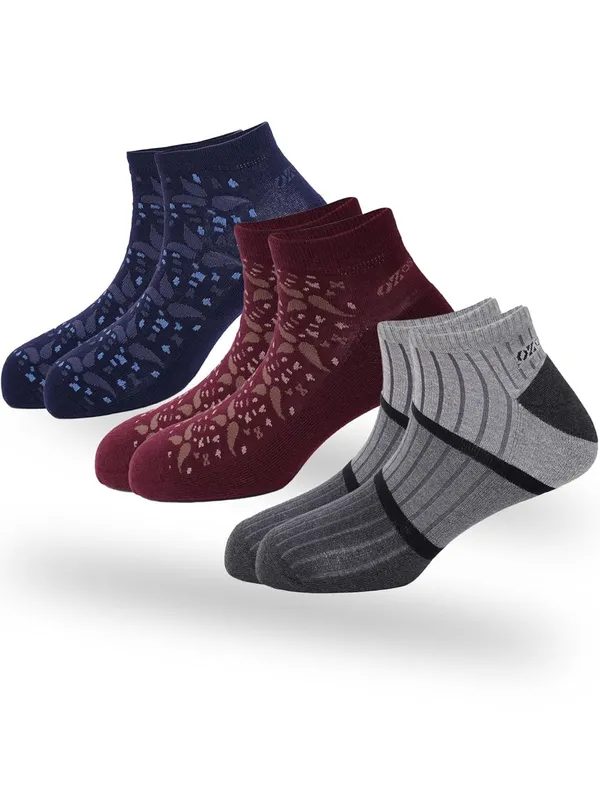 OXYZONE_3_Pair_Combo_Ankle_Length_Socks_for_Men,_Mercerized_Cotton_Cushioned_Heel_&_Toe,_Anti_Bacterial_&_Anti_Odour_Socks_Set_for_Sports,_Gym,_Casual_Wear_-_Multicolour