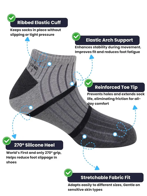 OXYZONE_3_Pair_Combo_Ankle_Length_Socks_for_Men,_Mercerized_Cotton_Cushioned_Heel_&_Toe,_Anti_Bacterial_&_Anti_Odour_Socks_Set_for_Sports,_Gym,_Casual_Wear_-_Multicolour
