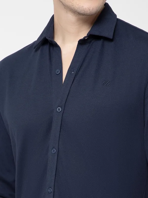 OXYZONE_Premium_Solid_Pique_Cotton_Navy_Shirt_for_Men,_Full_Sleeve,_Spread_Collar,_Slim_Fit_Textured_Mens_Formal_Shirt_for_Office,_Everyday_Wear,_Casual,_Soft_&_Breathable_Fabric