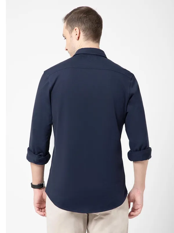 OXYZONE_Premium_Solid_Pique_Cotton_Navy_Shirt_for_Men,_Full_Sleeve,_Spread_Collar,_Slim_Fit_Textured_Mens_Formal_Shirt_for_Office,_Everyday_Wear,_Casual,_Soft_&_Breathable_Fabric