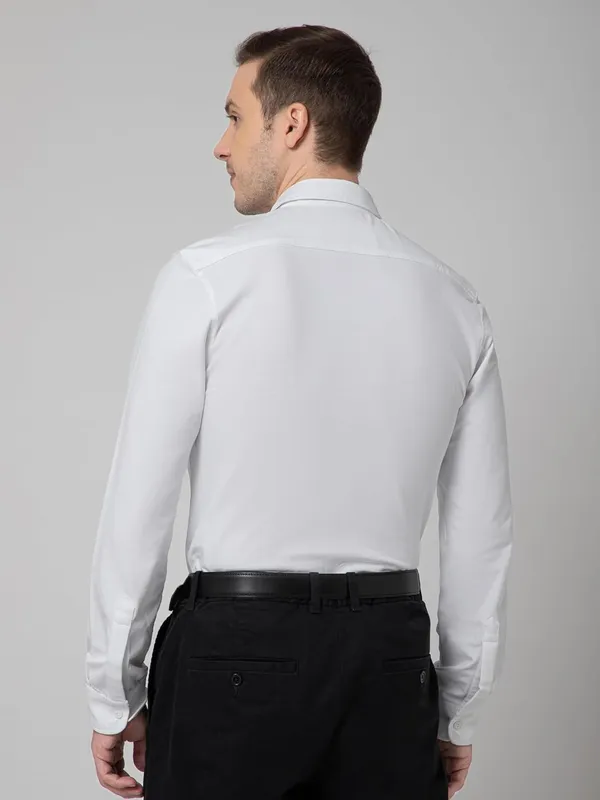 OXYZONE_Premium_Solid_Pique_Cotton_White_Shirt_for_Men,_Full_Sleeve,_Spread_Collar,_Slim_Fit_Textured_Mens_Formal_Shirt_for_Office,_Everyday_Wear,_Casual,_Soft_&_Breathable_Fabric