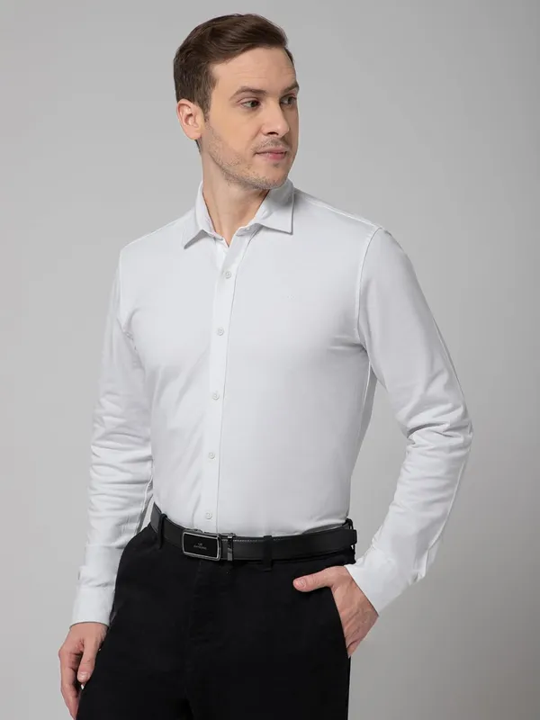 OXYZONE_Premium_Solid_Pique_Cotton_White_Shirt_for_Men,_Full_Sleeve,_Spread_Collar,_Slim_Fit_Textured_Mens_Formal_Shirt_for_Office,_Everyday_Wear,_Casual,_Soft_&_Breathable_Fabric