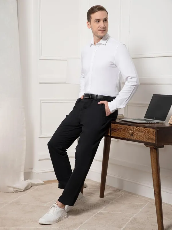 OXYZONE_Premium_Solid_Pique_Cotton_White_Shirt_for_Men,_Full_Sleeve,_Spread_Collar,_Slim_Fit_Textured_Mens_Formal_Shirt_for_Office,_Everyday_Wear,_Casual,_Soft_&_Breathable_Fabric