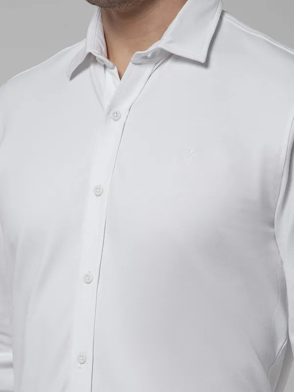 OXYZONE_Premium_Solid_Pique_Cotton_White_Shirt_for_Men,_Full_Sleeve,_Spread_Collar,_Slim_Fit_Textured_Mens_Formal_Shirt_for_Office,_Everyday_Wear,_Casual,_Soft_&_Breathable_Fabric