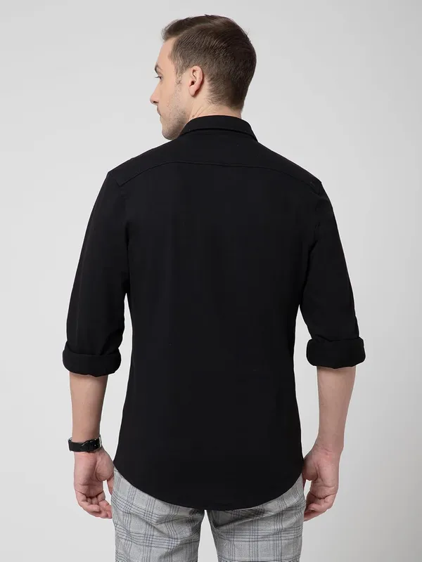 OXYZONE_Premium_Solid_Pique_Cotton_Black_Shirt_for_Men,_Full_Sleeve,_Spread_Collar,_Slim_Fit_Textured_Mens_Formal_Shirt_for_Office,_Everyday_Wear,_Casual,_Soft_&_Breathable_Fabric