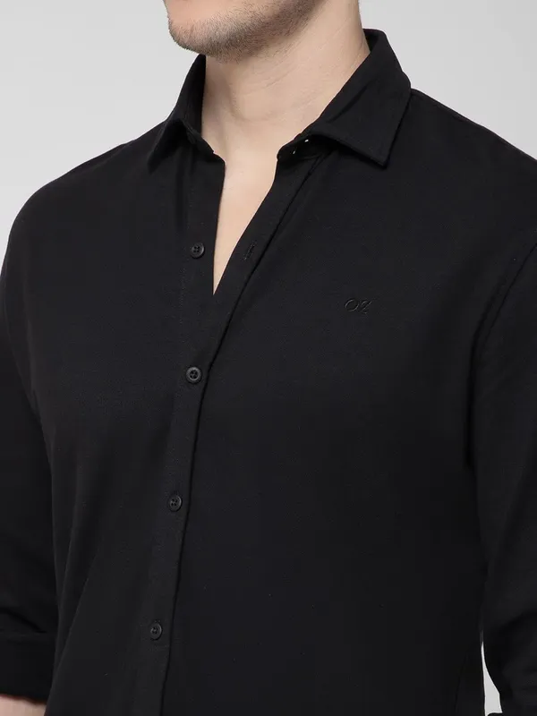 OXYZONE_Premium_Solid_Pique_Cotton_Black_Shirt_for_Men,_Full_Sleeve,_Spread_Collar,_Slim_Fit_Textured_Mens_Formal_Shirt_for_Office,_Everyday_Wear,_Casual,_Soft_&_Breathable_Fabric