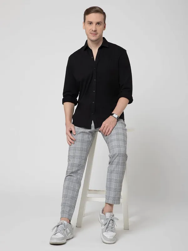 OXYZONE_Premium_Solid_Pique_Cotton_Black_Shirt_for_Men,_Full_Sleeve,_Spread_Collar,_Slim_Fit_Textured_Mens_Formal_Shirt_for_Office,_Everyday_Wear,_Casual,_Soft_&_Breathable_Fabric