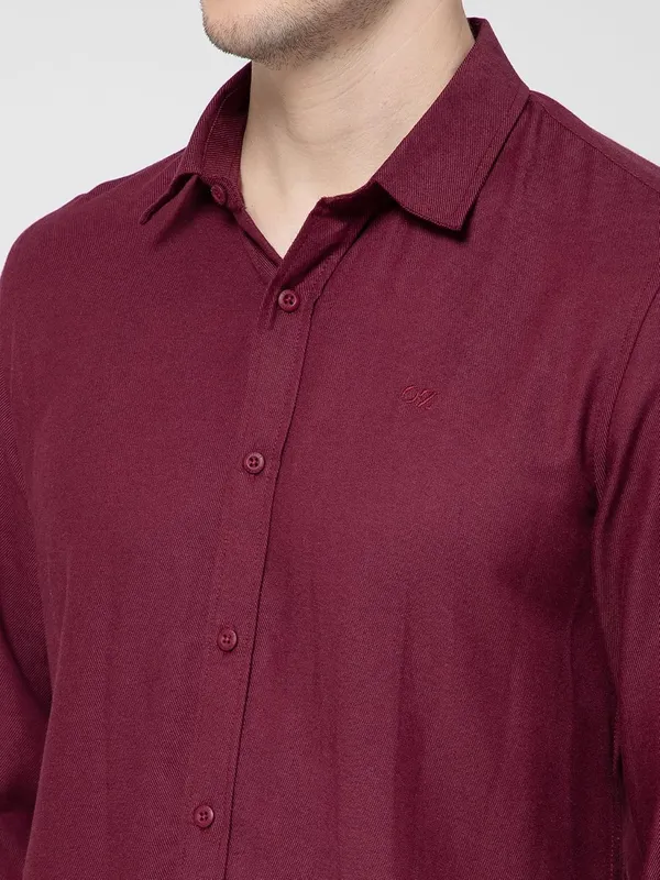 OXYZONE_Premium_Solid_Full_Sleeve_Men's_Tencel_Cotton_Wine_Shirt,_Regular_Fit,_Spread_Collar_Non-Faded_Soft_&_Breathable_Fabric,_2-Way_Stretchable_Casual_&_Formal_Shirt_for_Men