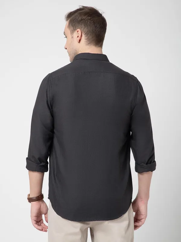 OXYZONE_Premium_Solid_Full_Sleeve_Men's_Tencel_Cotton_Charcol_Grey_Shirt,_Regular_Fit,_Spread_Collar_Non-Faded_Soft_&_Breathable_Fabric,_2-Way_Stretchable_Casual_&_Formal_Shirt_for_Men