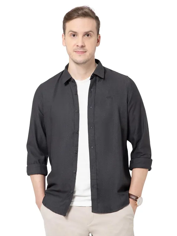 OXYZONE_Premium_Solid_Full_Sleeve_Men's_Tencel_Cotton_Charcol_Grey_Shirt,_Regular_Fit,_Spread_Collar_Non-Faded_Soft_&_Breathable_Fabric,_2-Way_Stretchable_Casual_&_Formal_Shirt_for_Men