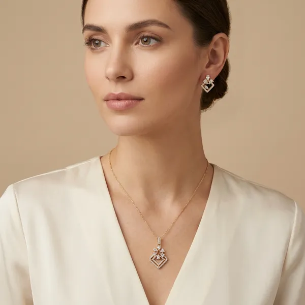 Gold_Alloy_Pendant_With_Stud_Earrings_Set_For_Women