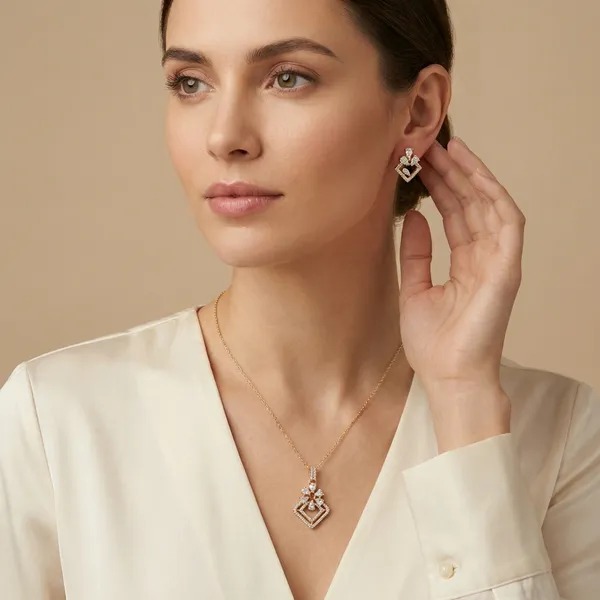 Gold_Alloy_Pendant_With_Stud_Earrings_Set_For_Women