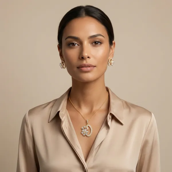 Gold_Alloy_Pendant_With_Stud_Earrings_Set_For_Women