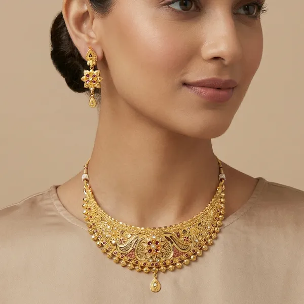 Gold_Alloy_Choker_With_Earrings_Set_For_Women