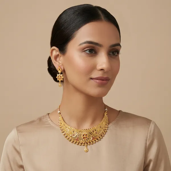 Gold_Alloy_Choker_With_Earrings_Set_For_Women