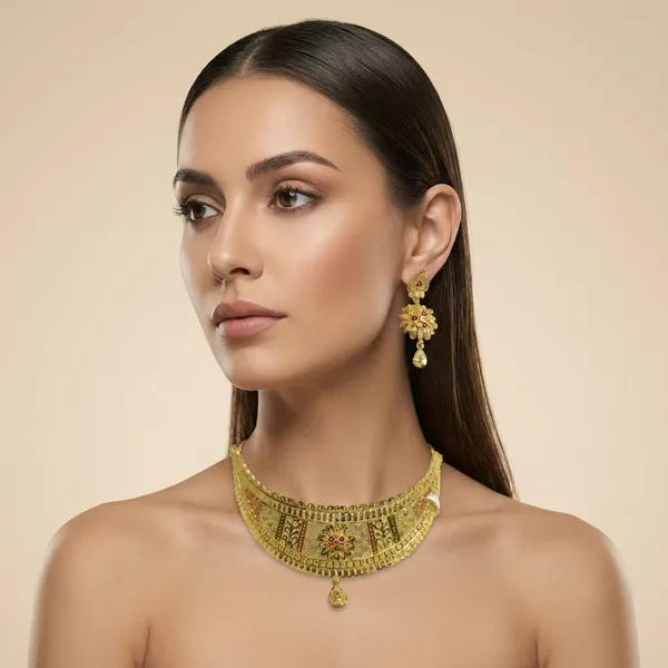 Gold_Alloy_Choker_With_Earrings_Set_For_Women