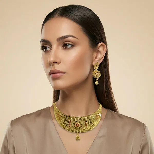 Gold_Alloy_Choker_With_Earrings_Set_For_Women