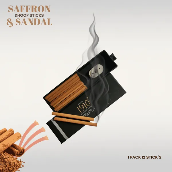 SAFFRON_&_SANDAL_Fragrance_Dhoop_Sticks_with__Holder_(Pack_Of_10_Sticks_)