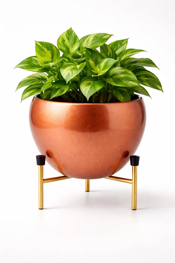 Brown_And_Rose_Gold_Iron_Seraphine_Pot_With_Stand_Home_Decor_For_Indoor_Plants,Living_Room_Decor,Bedroom_Decor,Corner_Decor_And_Statement_Piece