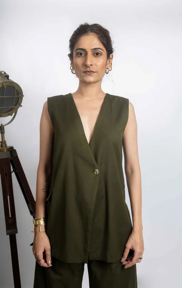 Muse_Military_Green_Cotton_Waistcoat_For_Women