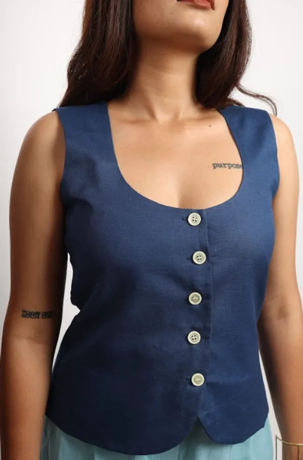Poise_Dark_Blue_Cotton_Waistcoat_For_Women
