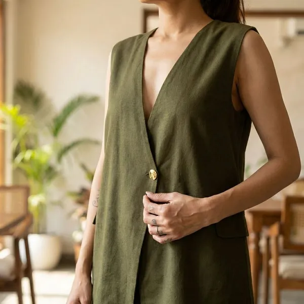 Muse_Military_Green_Cotton_Waistcoat_For_Women