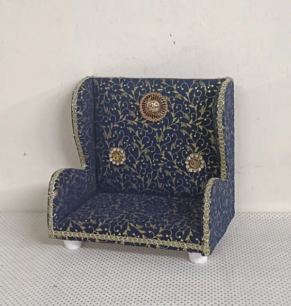 Multicolour_Miniature_Decorative_Wingback_Chair_Navy_With_Gold_Floral_Embroidery_For_Pooja_Decoration