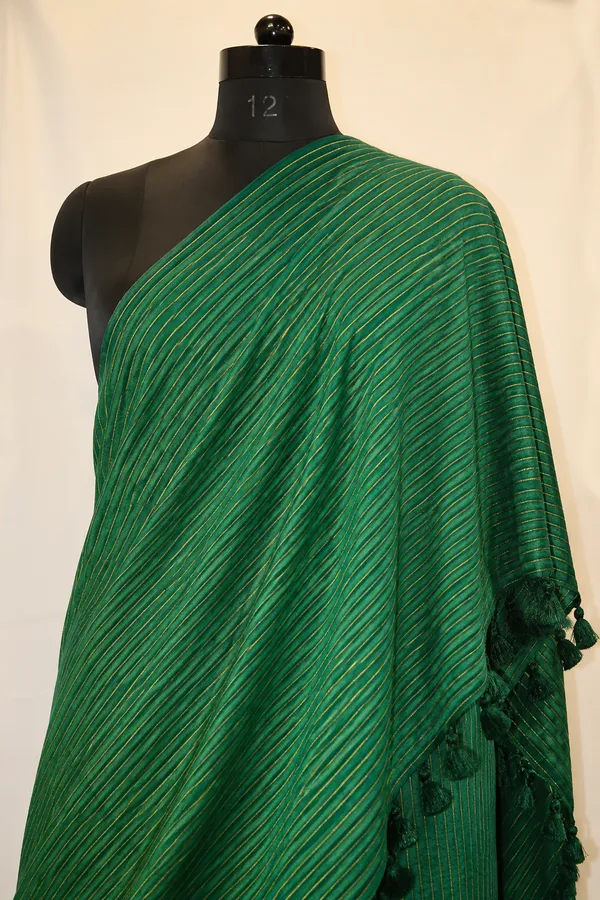 Khadi_Cotton_Zari_Stripes_Dark_Green