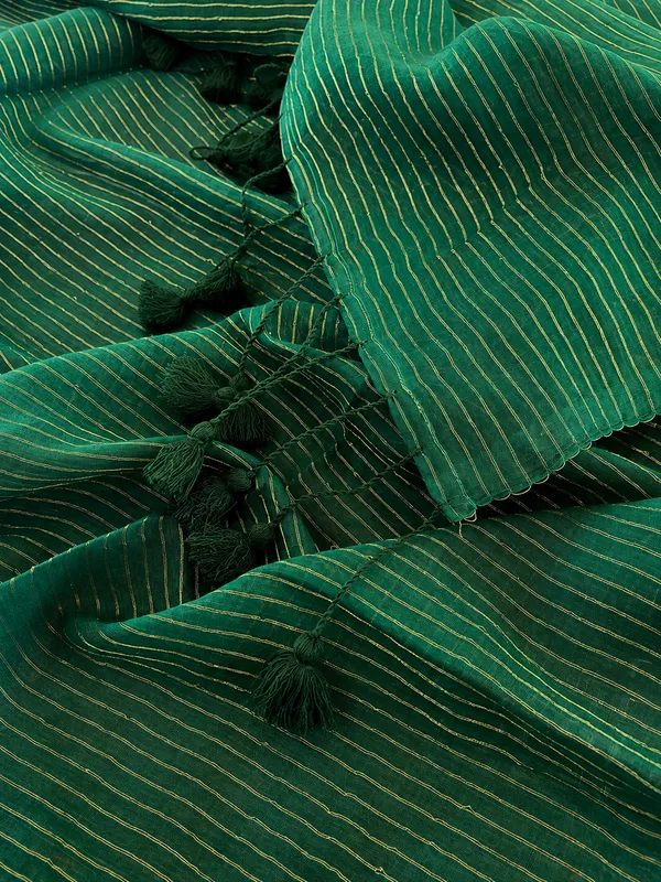 Khadi_Cotton_Zari_Stripes_Dark_Green