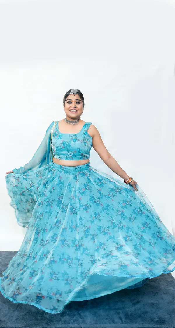 Lehenga_Organza_Floral_Blue